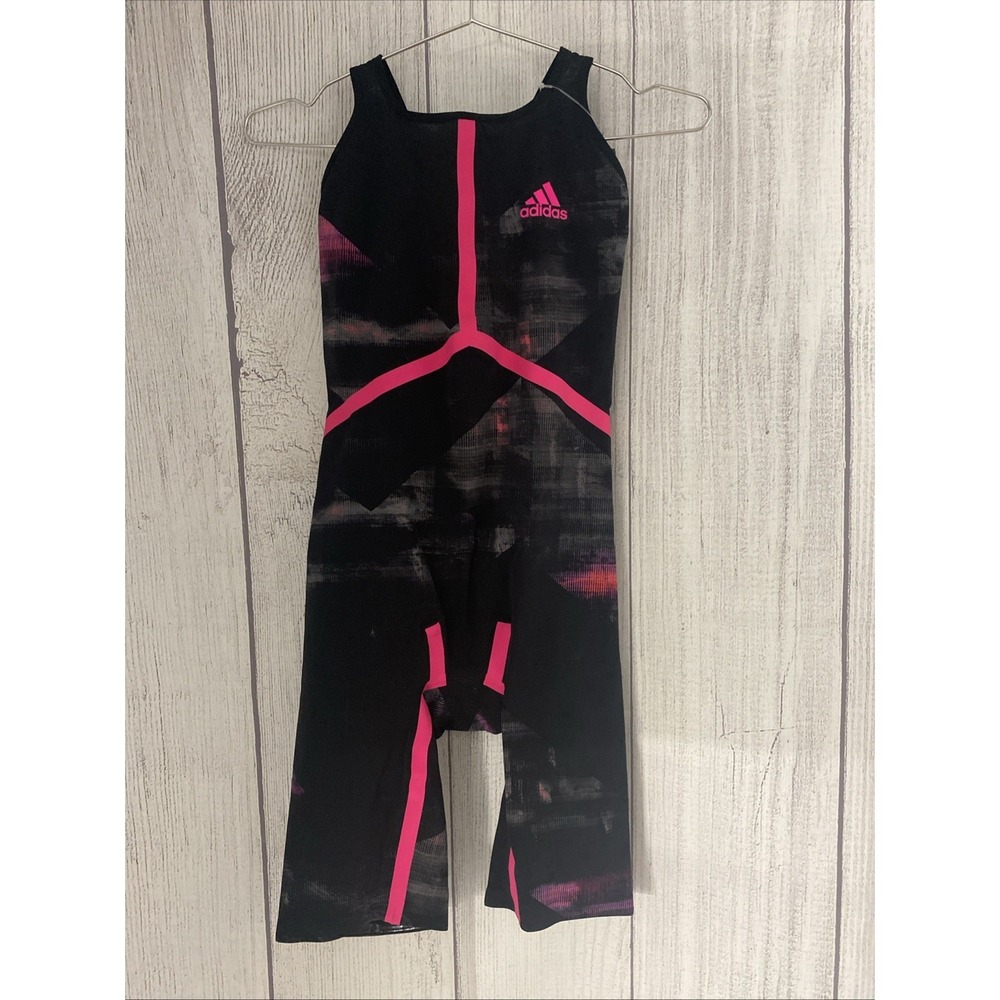 Adidas Adizero Swimsuit Womens 34 Black Pink XVIII Freestyle Closedback Kneeskin